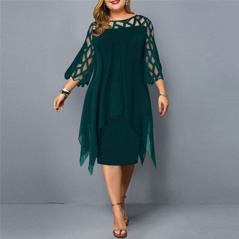 Women's Plus Size Lace Sleeve Layered Midi Dress - Green