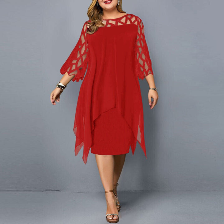 Women's Plus Size Lace Sleeve Layered Midi Dress - Red