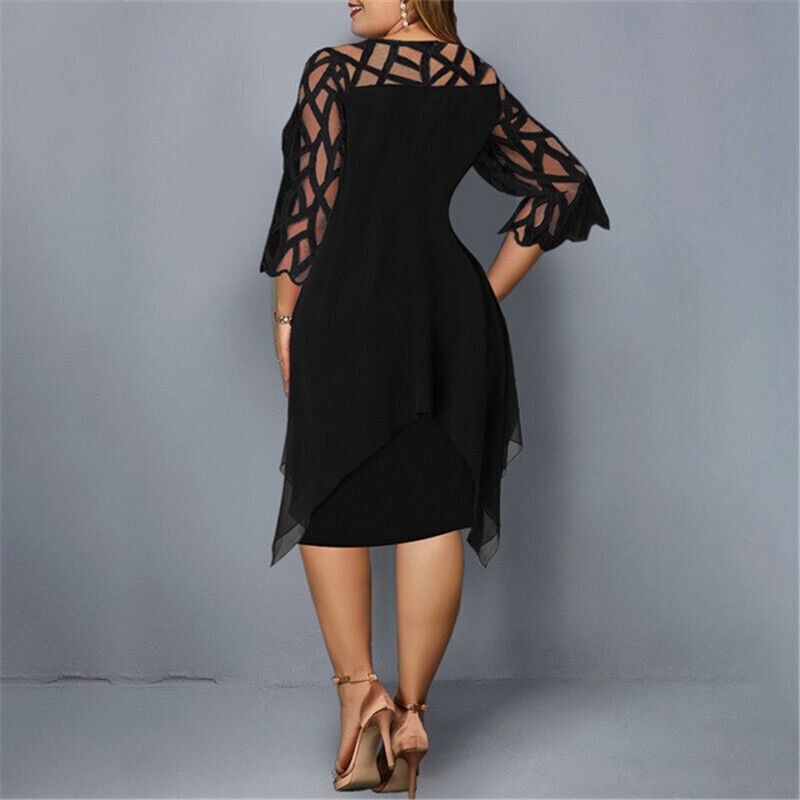 Women's Plus Size Lace Sleeve Layered Midi Dress