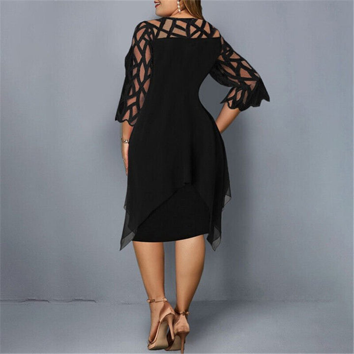 Women's Plus Size Lace Sleeve Layered Midi Dress