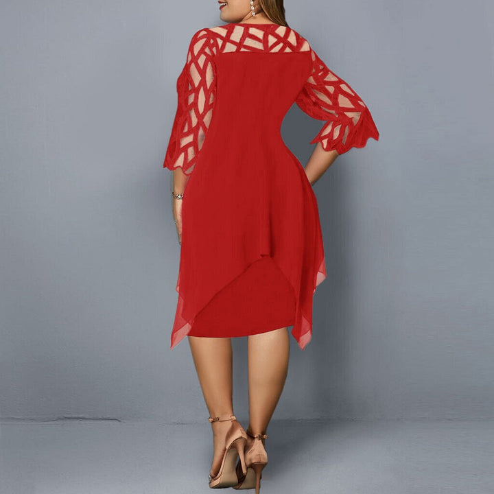 Women's Plus Size Lace Sleeve Layered Midi Dress