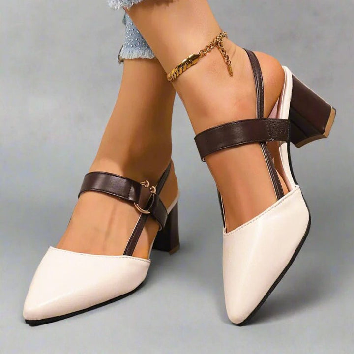 Women's Pointed Toe T-Strap Block Heel Pumps