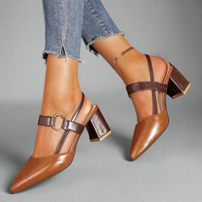 Women's Pointed Toe T-Strap Block Heel Pumps