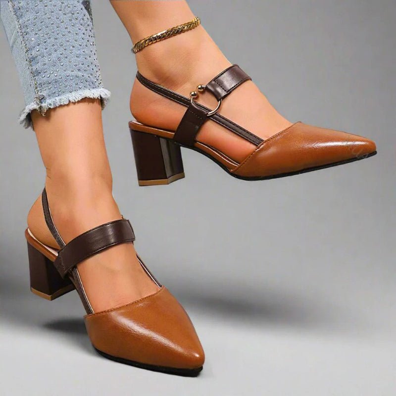 Women's Pointed Toe T-Strap Block Heel Pumps