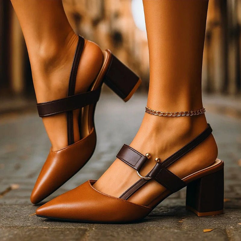 Women's Pointed Toe T-Strap Block Heel Pumps