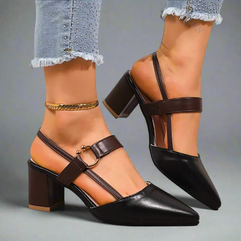 Women's Pointed Toe T-Strap Block Heel Pumps