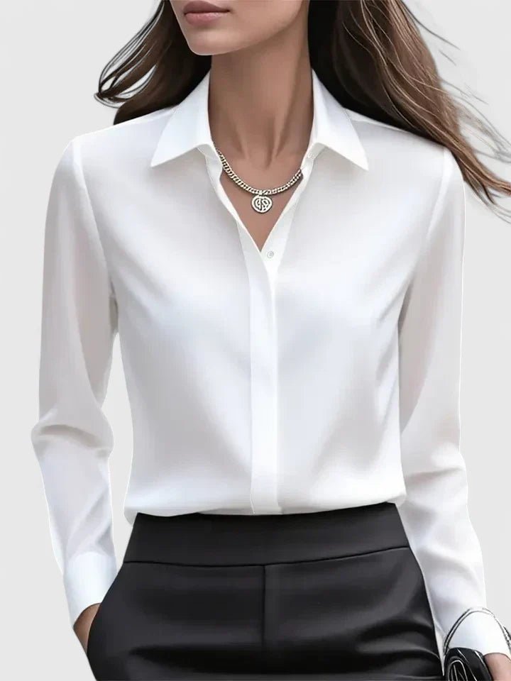 Women's Professional Concealed-Button Satin Shirt - White