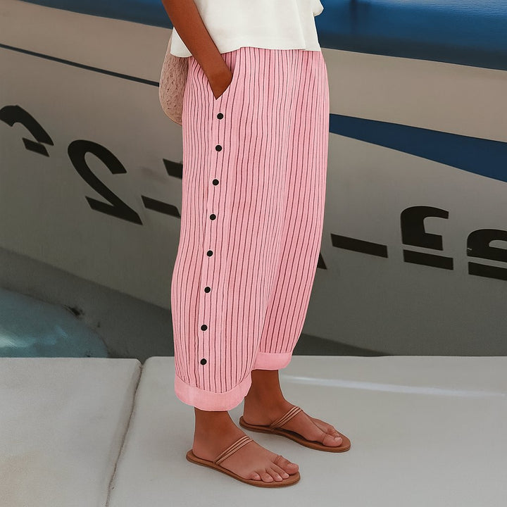 Women's Relaxed-Fit Button-Front Striped Pants - Pink