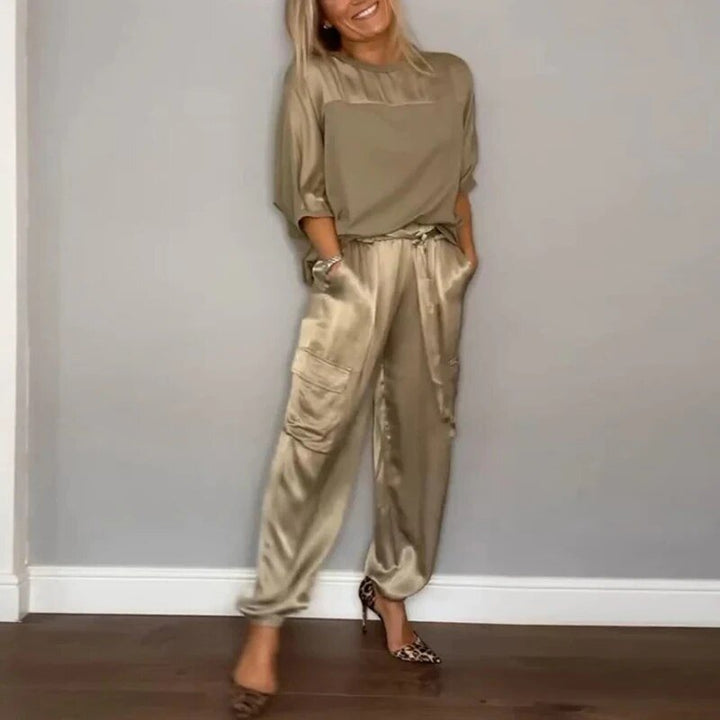 Women's Relaxed-Fit Drawstring Two-Piece Loungewear Set - Gold
