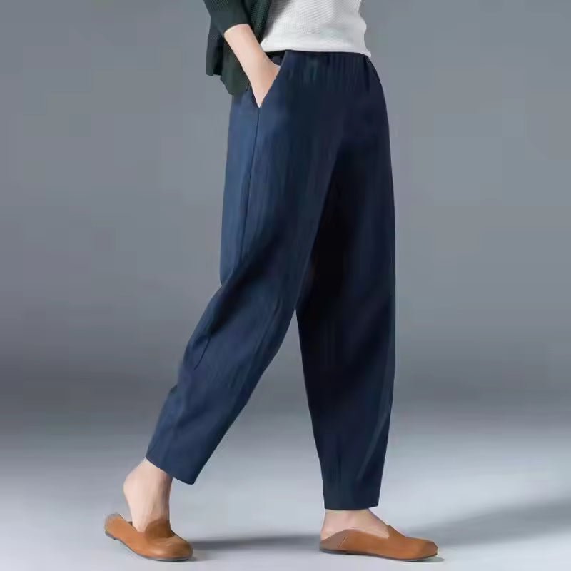 Women's Relaxed-Fit Elastic-Waist Ankle-Length Pants - Dark Blue