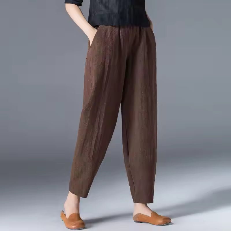 Women's Relaxed-Fit Elastic-Waist Ankle-Length Pants - Coffee
