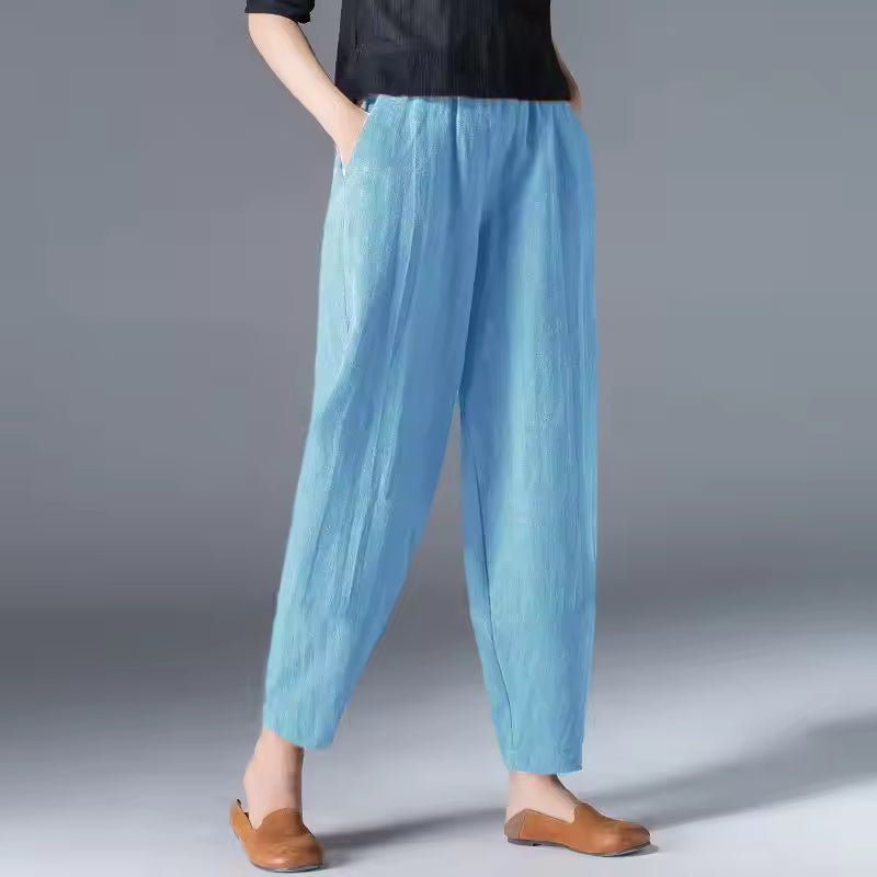 Women's Relaxed-Fit Elastic-Waist Ankle-Length Pants - Sky Blue