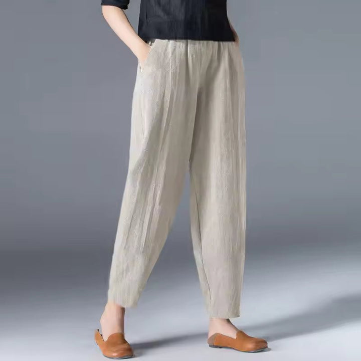 Women's Relaxed-Fit Elastic-Waist Ankle-Length Pants - Beige
