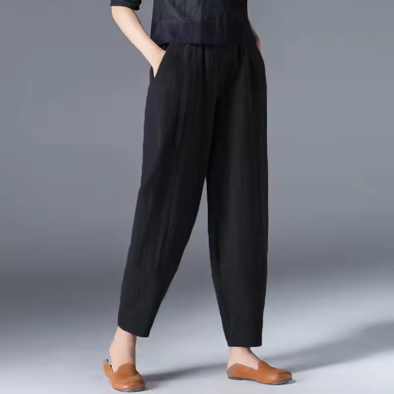 Women's Relaxed-Fit Elastic-Waist Ankle-Length Pants - Black