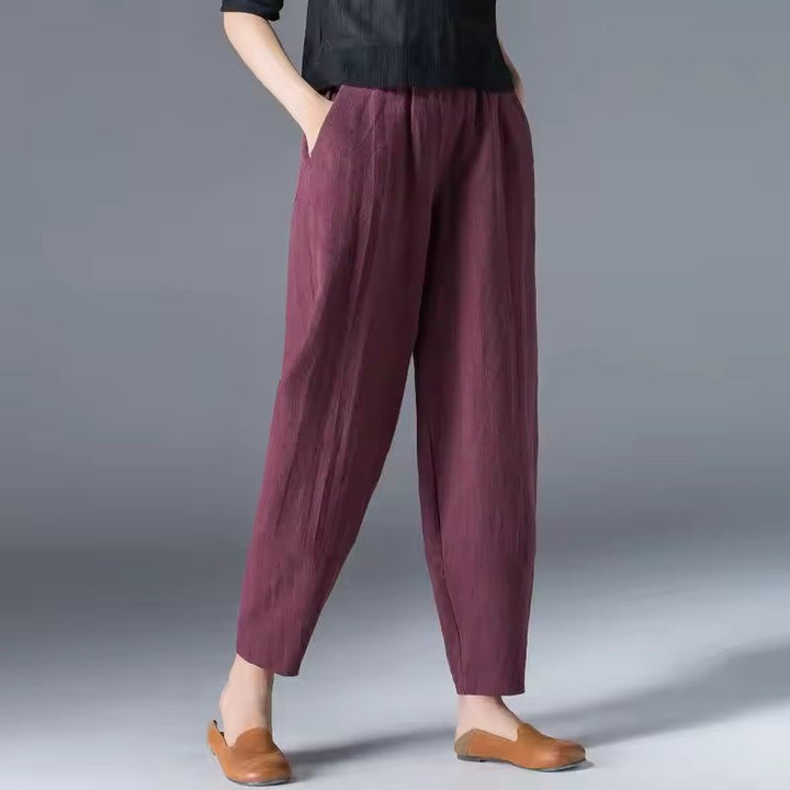 Women's Relaxed-Fit Elastic-Waist Ankle-Length Pants - Burgundy