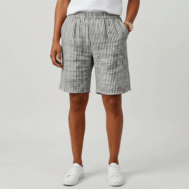 Women's Relaxed-Fit Elastic-Waist Striped Bermuda Shorts - Monochrome Grey