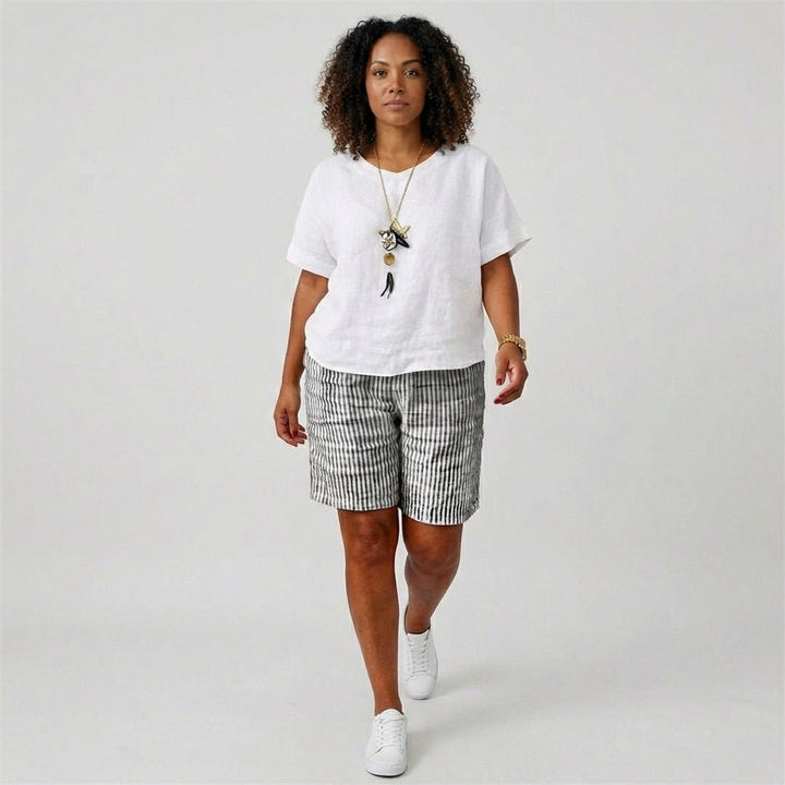 Women's Relaxed-Fit Elastic-Waist Striped Bermuda Shorts
