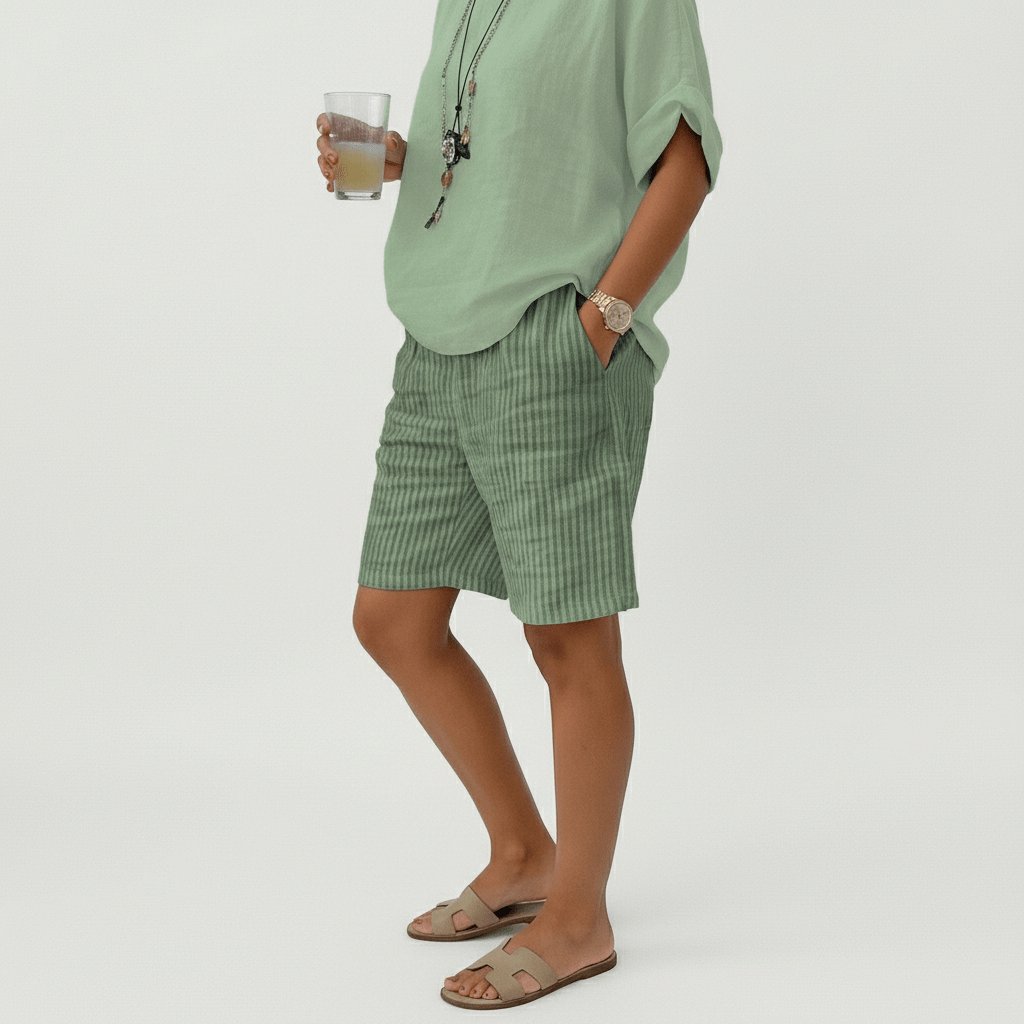 Women's Relaxed-Fit Elastic-Waist Striped Bermuda Shorts