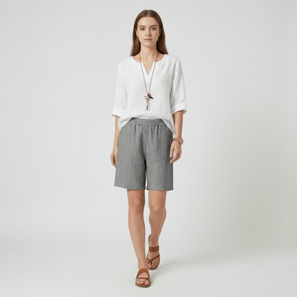 Women's Relaxed-Fit Elastic-Waist Striped Bermuda Shorts