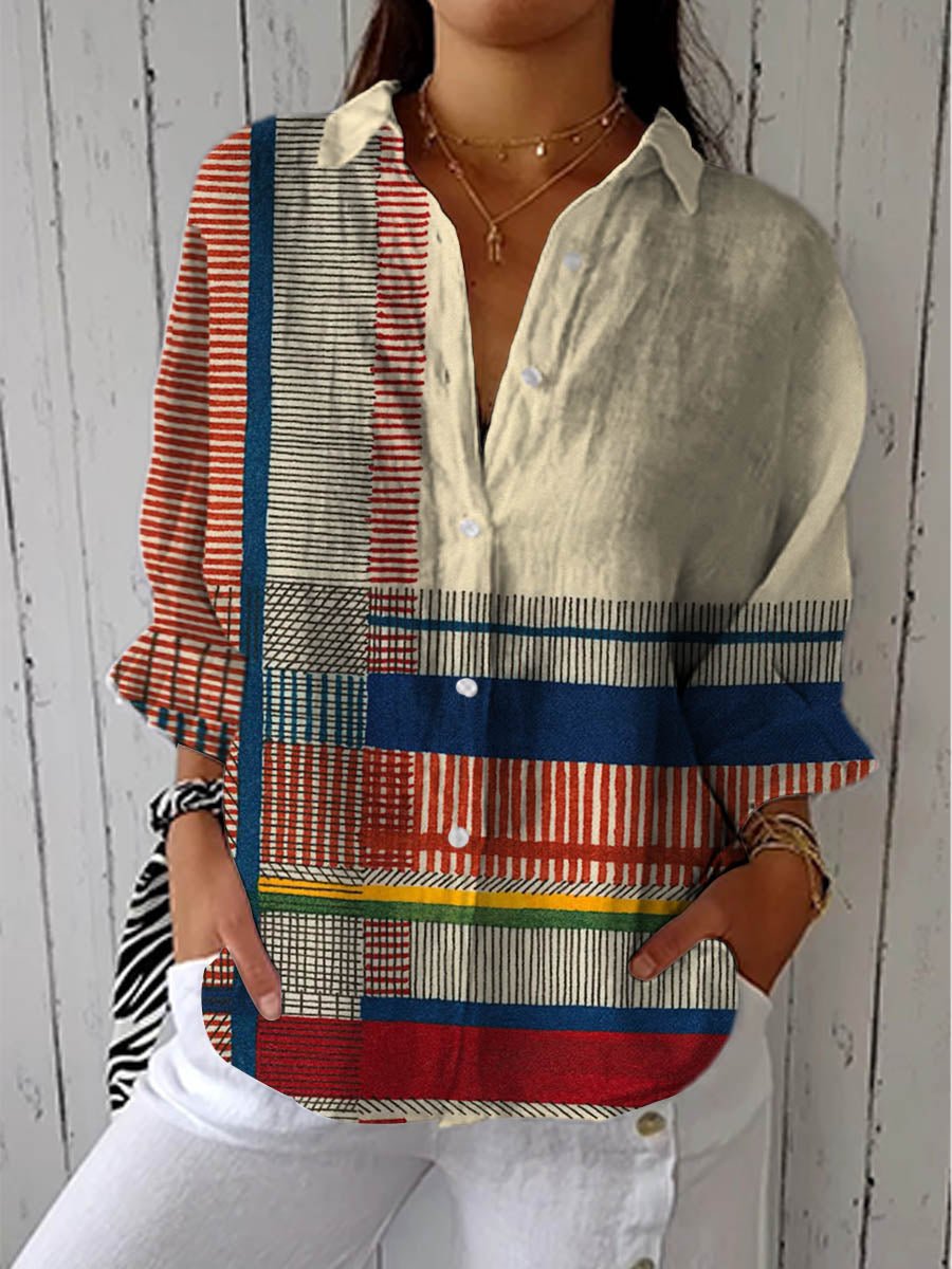 Women's Relaxed-Fit Geometric Pattern Button-Front Blouse - Multicolor