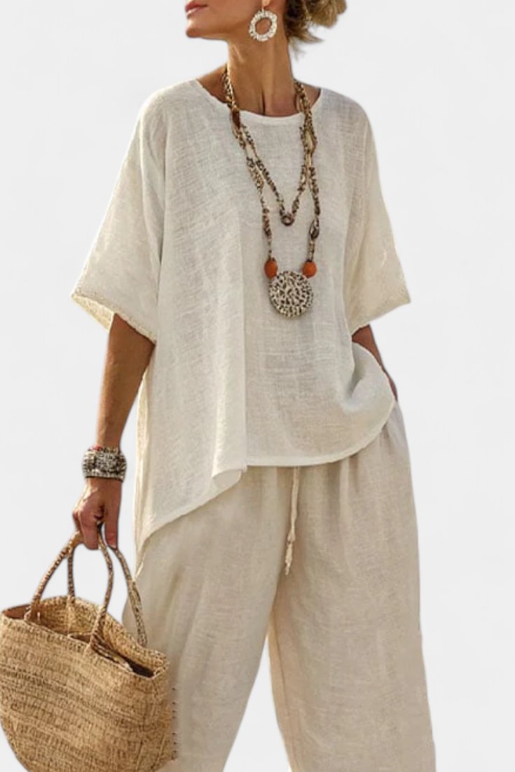 Women's Relaxed-Fit Linen Asymmetric Top Wide-Leg Pants Set