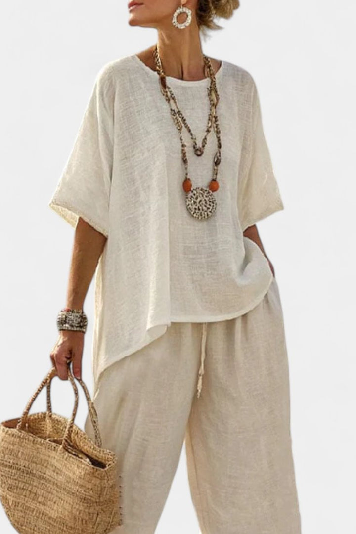 Women's Relaxed-Fit Linen Asymmetric Top Wide-Leg Pants Set