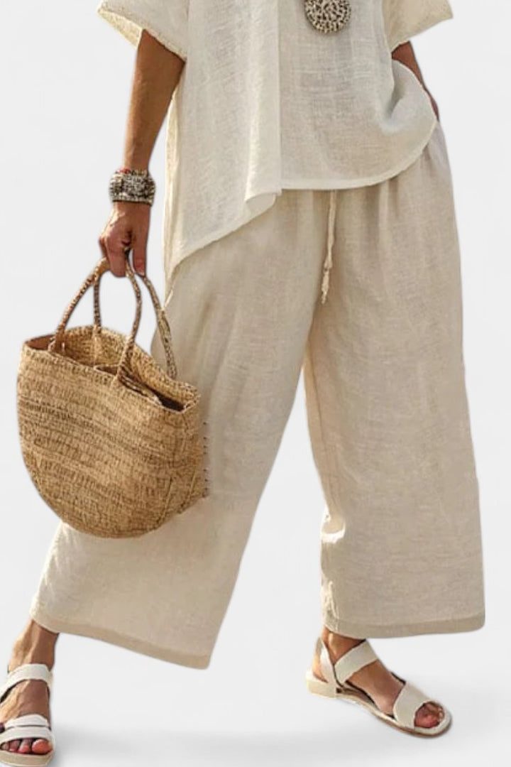 Women's Relaxed-Fit Linen Asymmetric Top Wide-Leg Pants Set