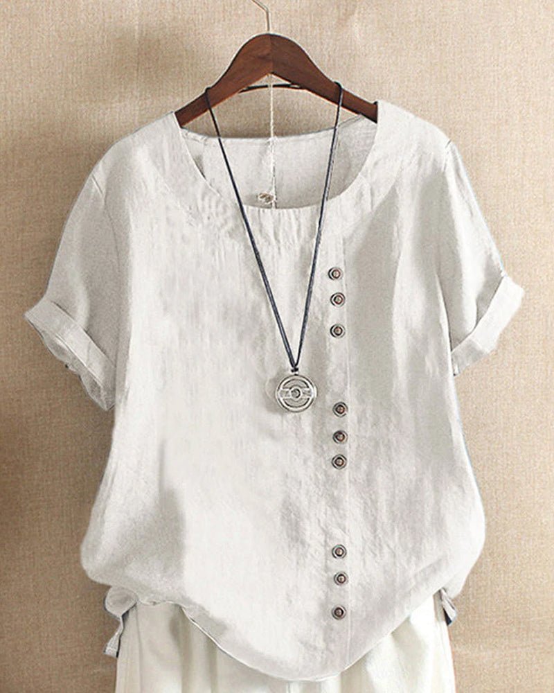 Women's Relaxed-Fit Linen Button-Front Tunic Top - White