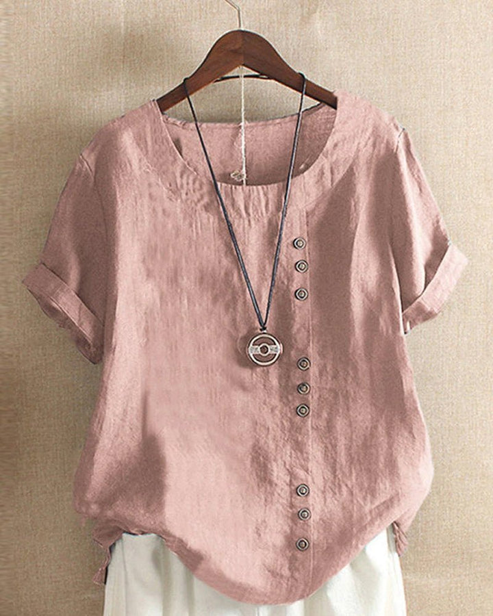 Women's Relaxed-Fit Linen Button-Front Tunic Top - Dusty Pink