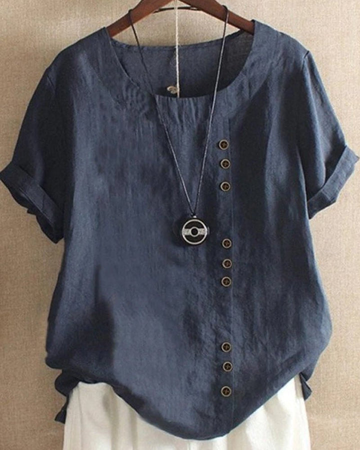 Women's Relaxed-Fit Linen Button-Front Tunic Top - Navy