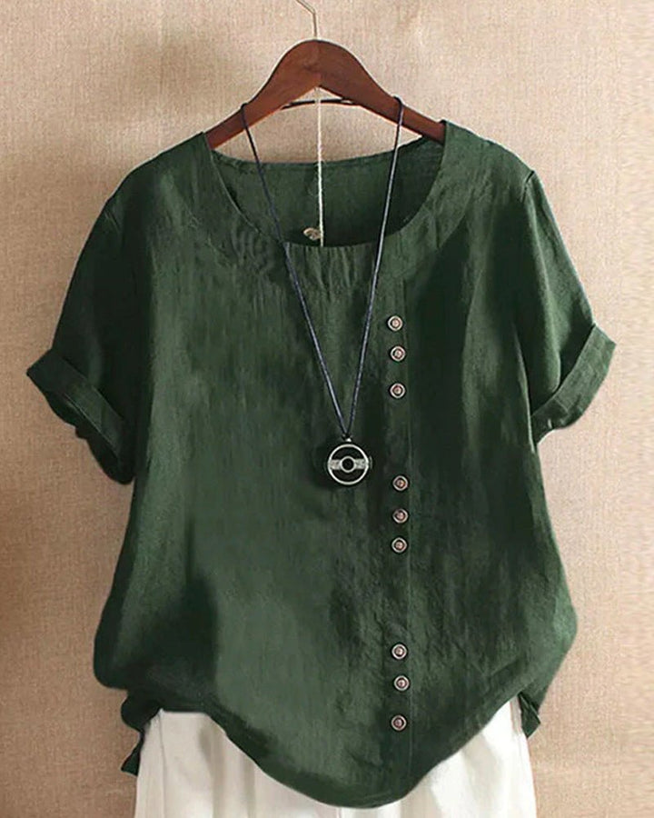 Women's Relaxed-Fit Linen Button-Front Tunic Top - Dark Green