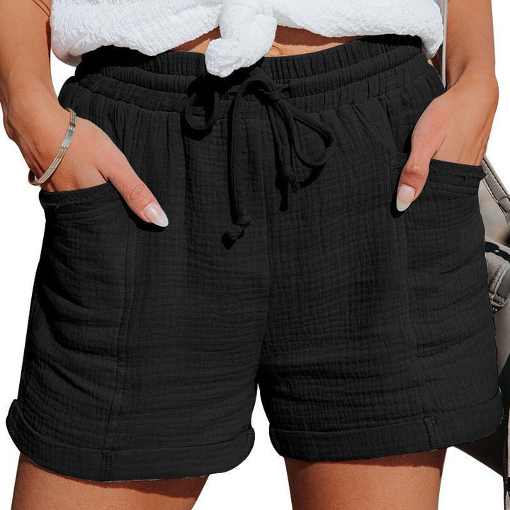 Women's Relaxed-Fit Linen Drawstring Shorts - Black