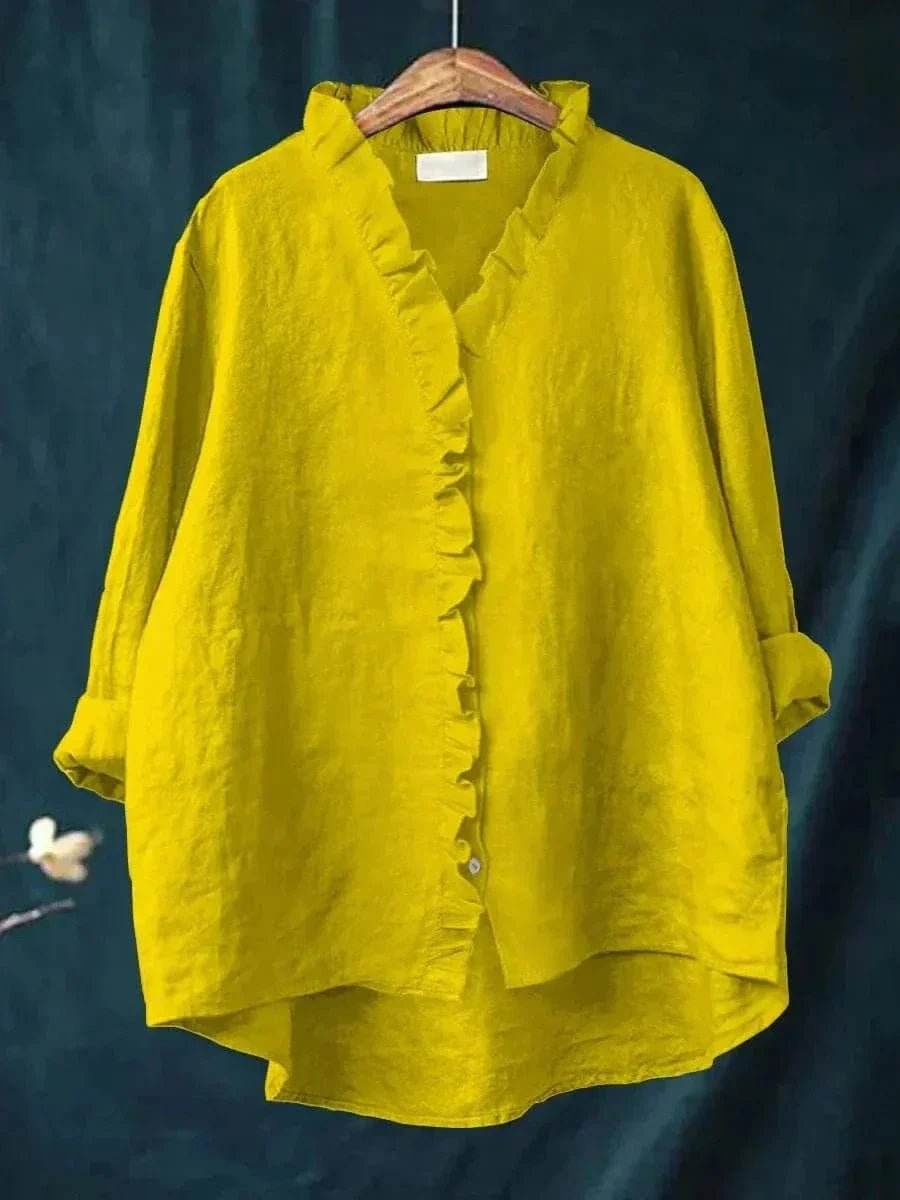 Women's Relaxed-Fit Linen Ruffle Blouse - Yellow