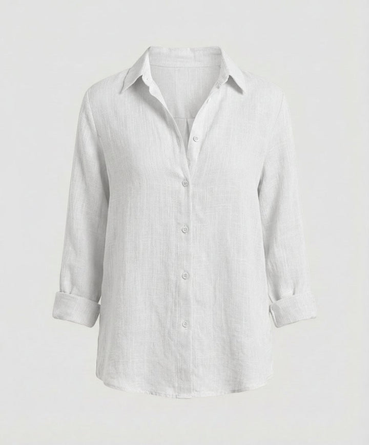 Women's Relaxed-Fit Linen Three-Quarter Sleeve Button-Up Shirt