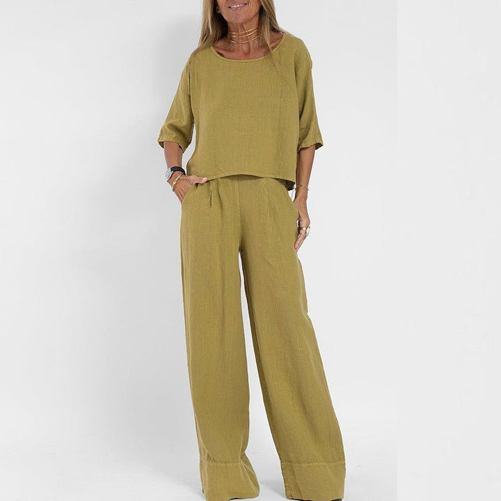 Women's Relaxed-Fit Linen Two-Piece Set - Yellow