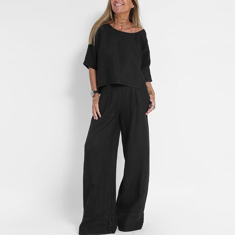 Women's Relaxed-Fit Linen Two-Piece Set - Black