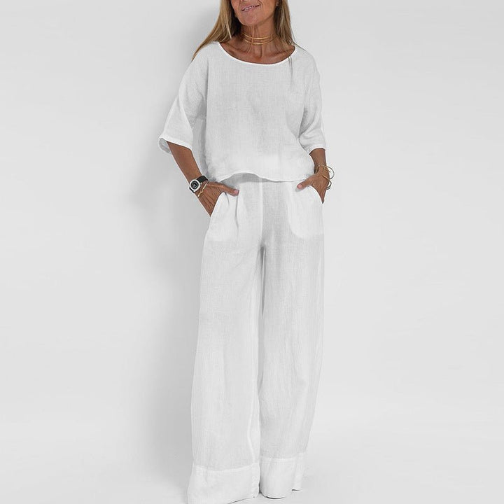 Women's Relaxed-Fit Linen Two-Piece Set - White