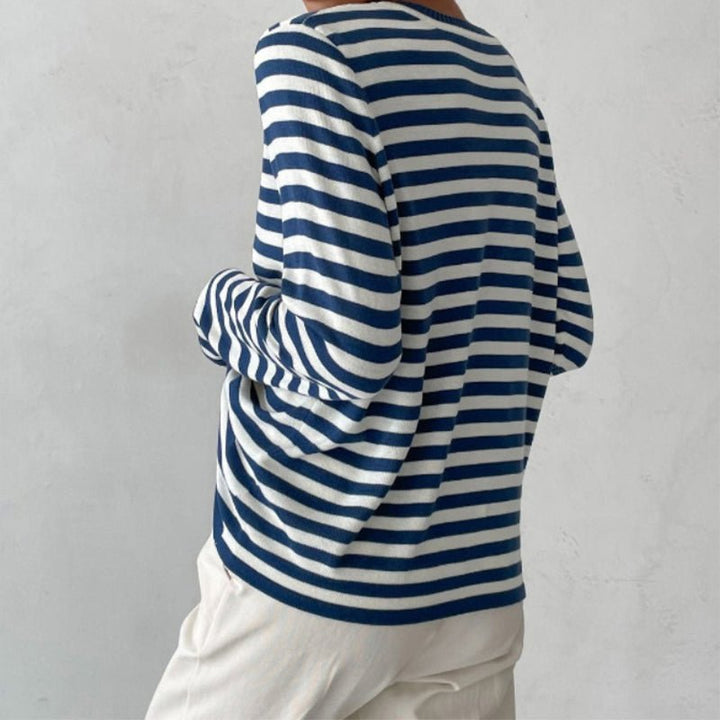 Women's Relaxed-Fit Long-Sleeve Striped Sweater