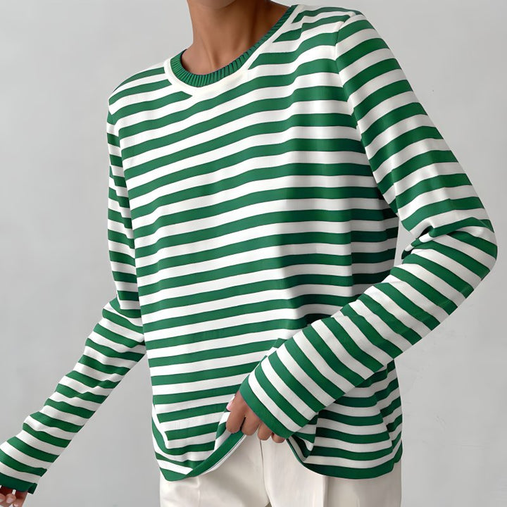 Women's Relaxed-Fit Long-Sleeve Striped Sweater - Green