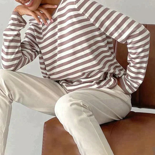 Women's Relaxed-Fit Long-Sleeve Striped Sweater