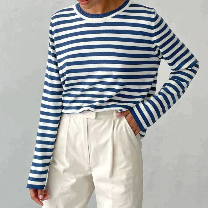 Women's Relaxed-Fit Long-Sleeve Striped Sweater