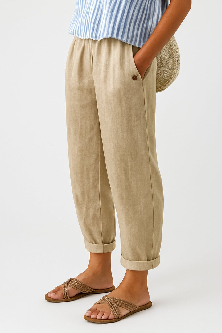 Women's Relaxed-Fit Straight-Leg Elastic-Waist Pants - Beige