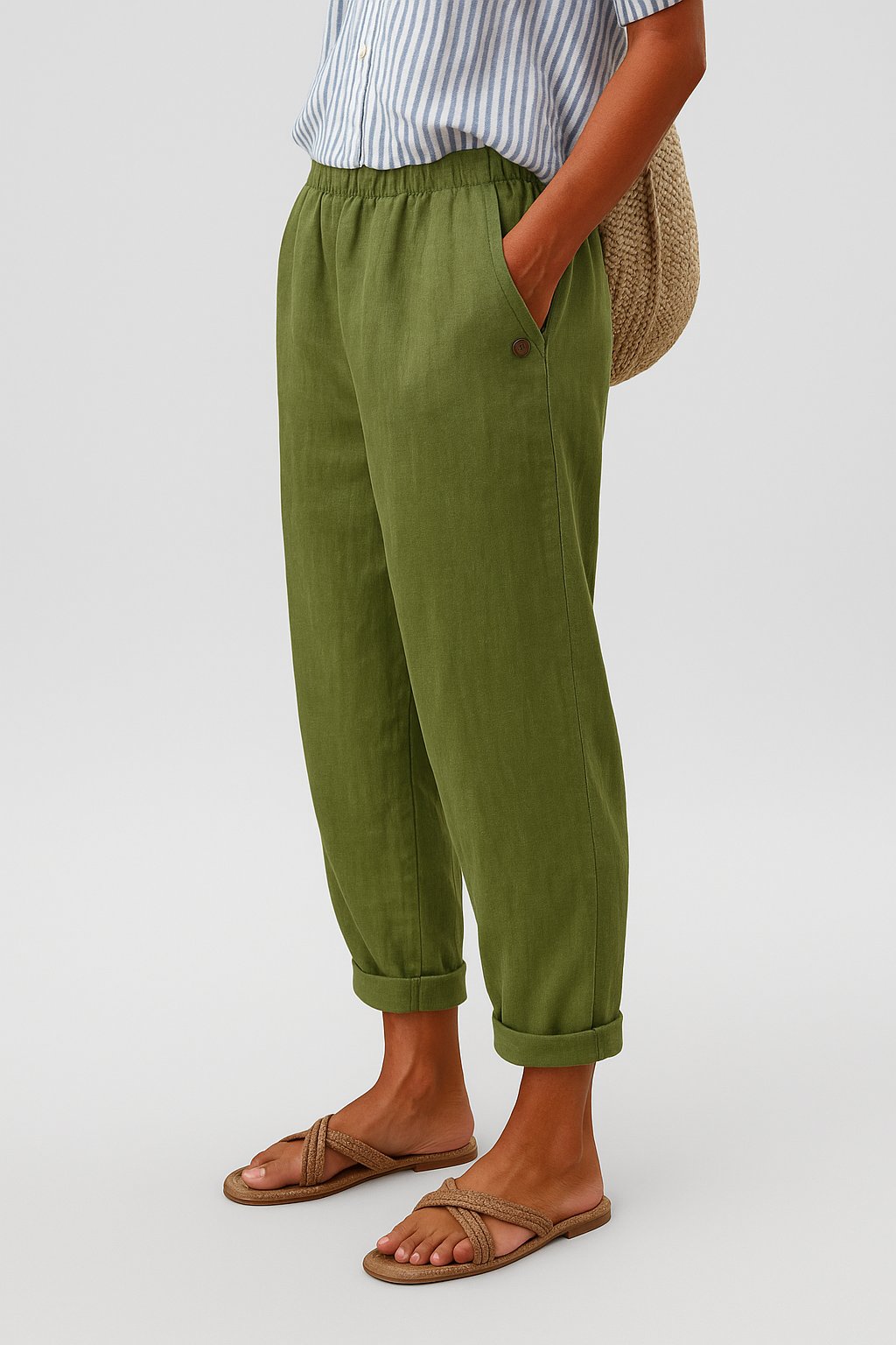 Women's Relaxed-Fit Straight-Leg Elastic-Waist Pants - Green
