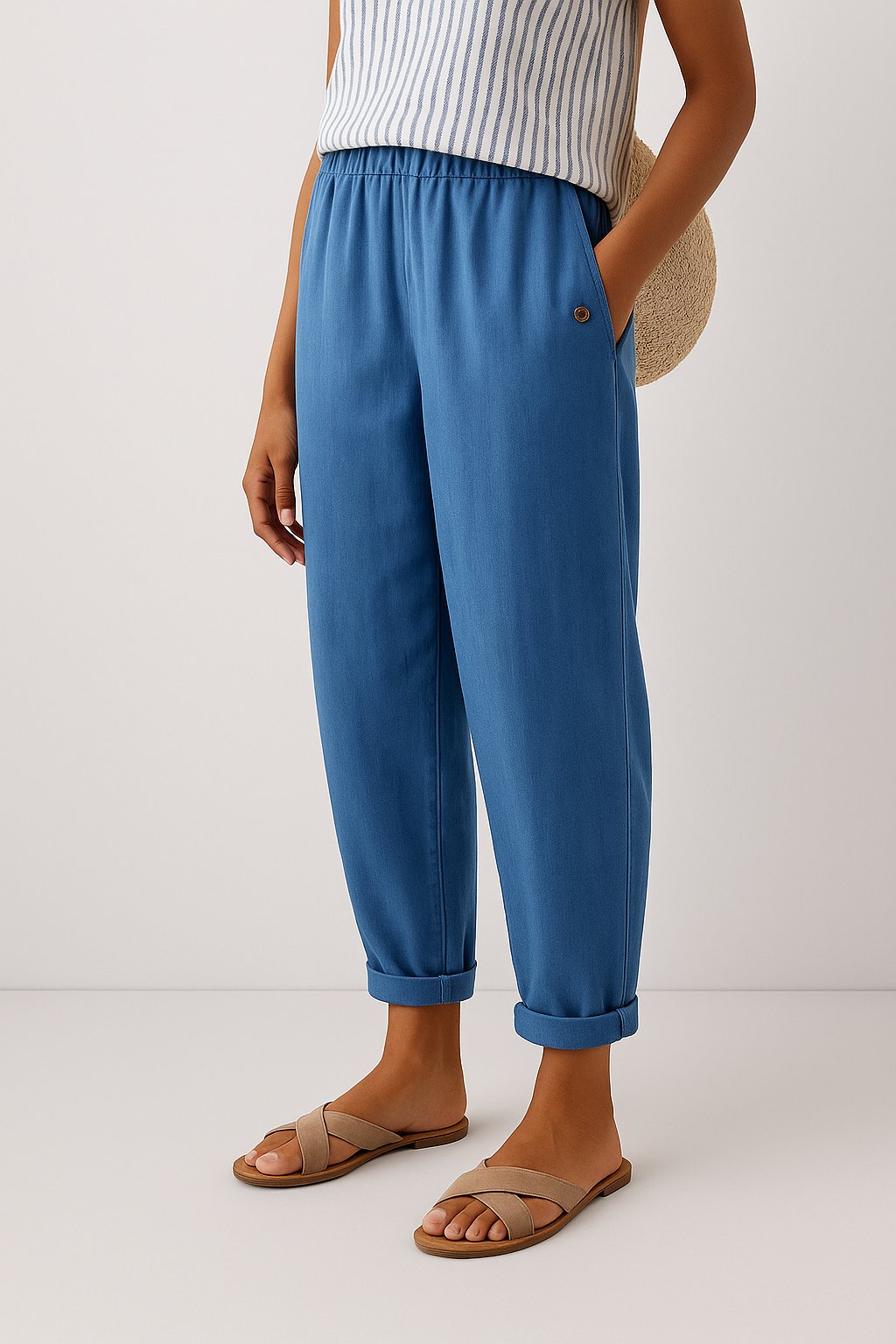 Women's Relaxed-Fit Straight-Leg Elastic-Waist Pants - Blue
