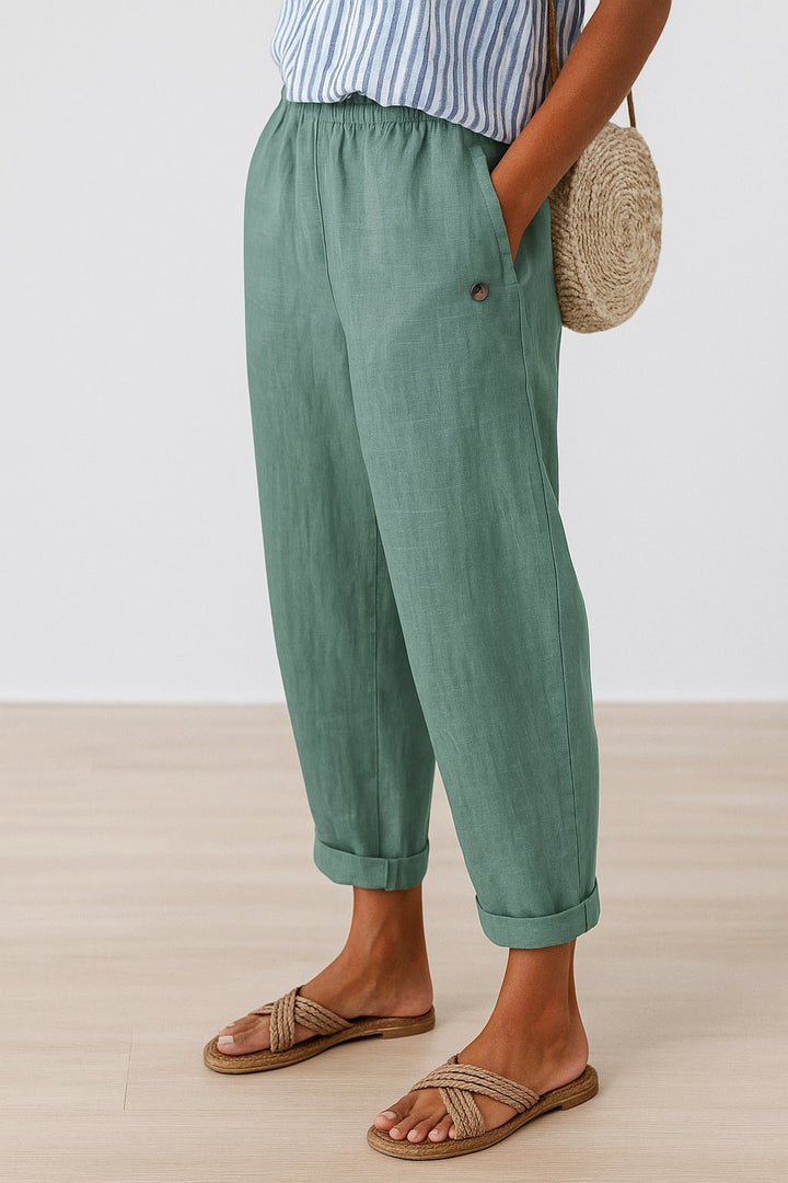 Women's Relaxed-Fit Straight-Leg Elastic-Waist Pants - Light Green