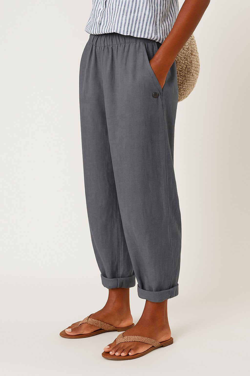 Women's Relaxed-Fit Straight-Leg Elastic-Waist Pants - Gray