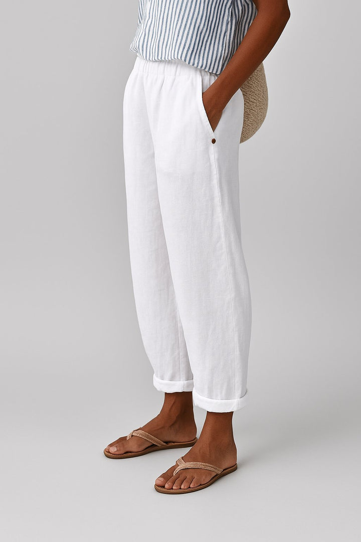 Women's Relaxed-Fit Straight-Leg Elastic-Waist Pants - White
