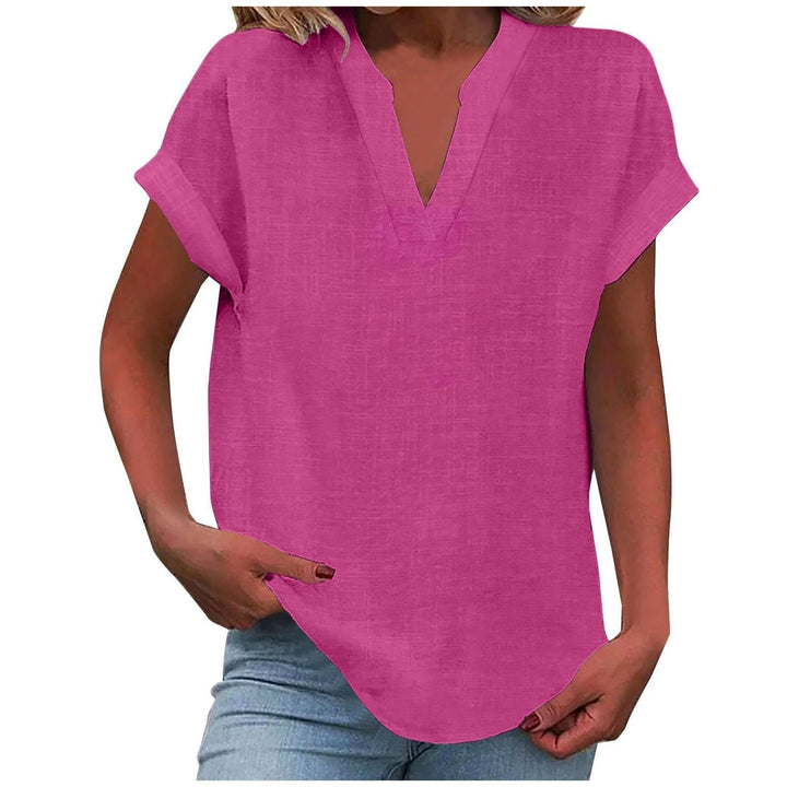 Women's Relaxed-Fit V-Neck Short-Sleeve Blouse - Bright Pink