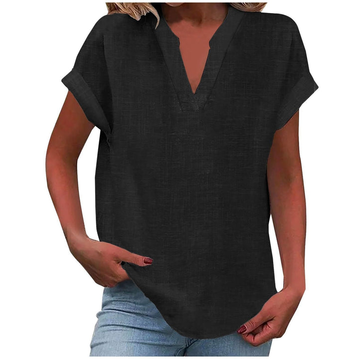 Women's Relaxed-Fit V-Neck Short-Sleeve Blouse - Black