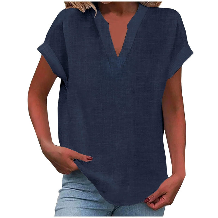 Women's Relaxed-Fit V-Neck Short-Sleeve Blouse - Navy Blue